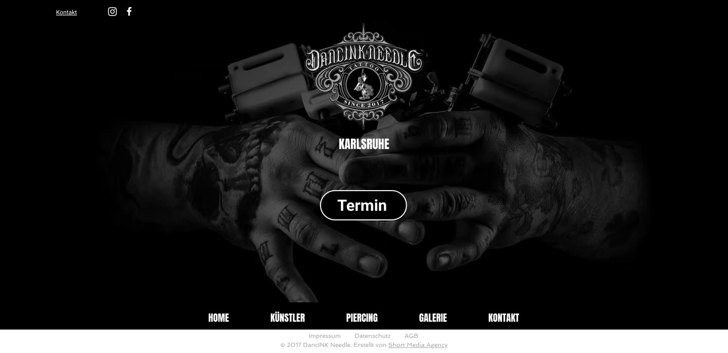 Startseite der von Short Media gebauten Website für das Tattoostudio DancINK Needle in Karlsruhe
